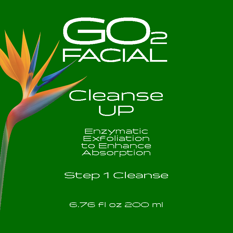 GO2 Facial Cleanse Up packaging with a bird of paradise flower on a green background