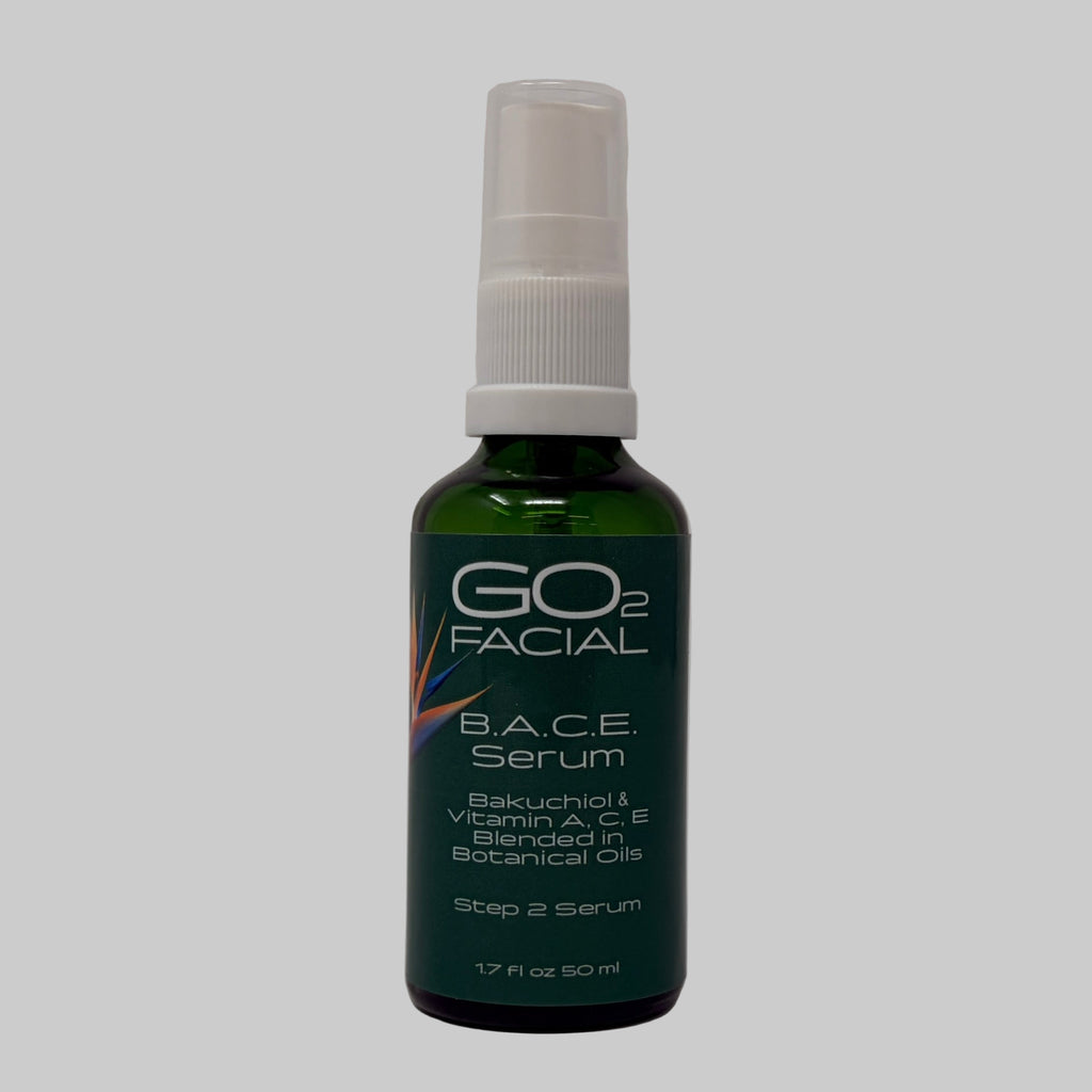 GO2 Facial B.A.C.E Serum bottle on a white background