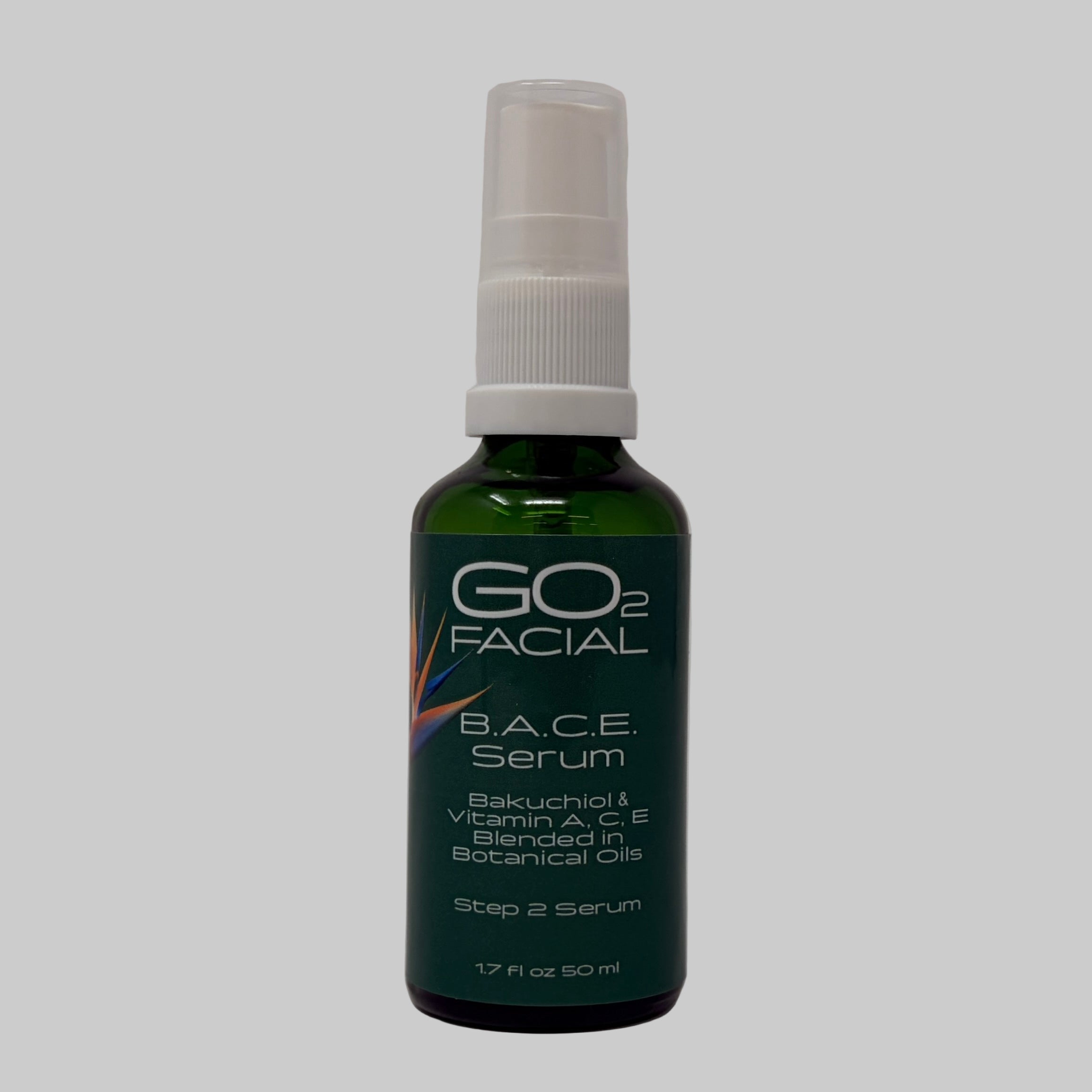 GO2 Facial B.A.C.E Serum bottle on a white background