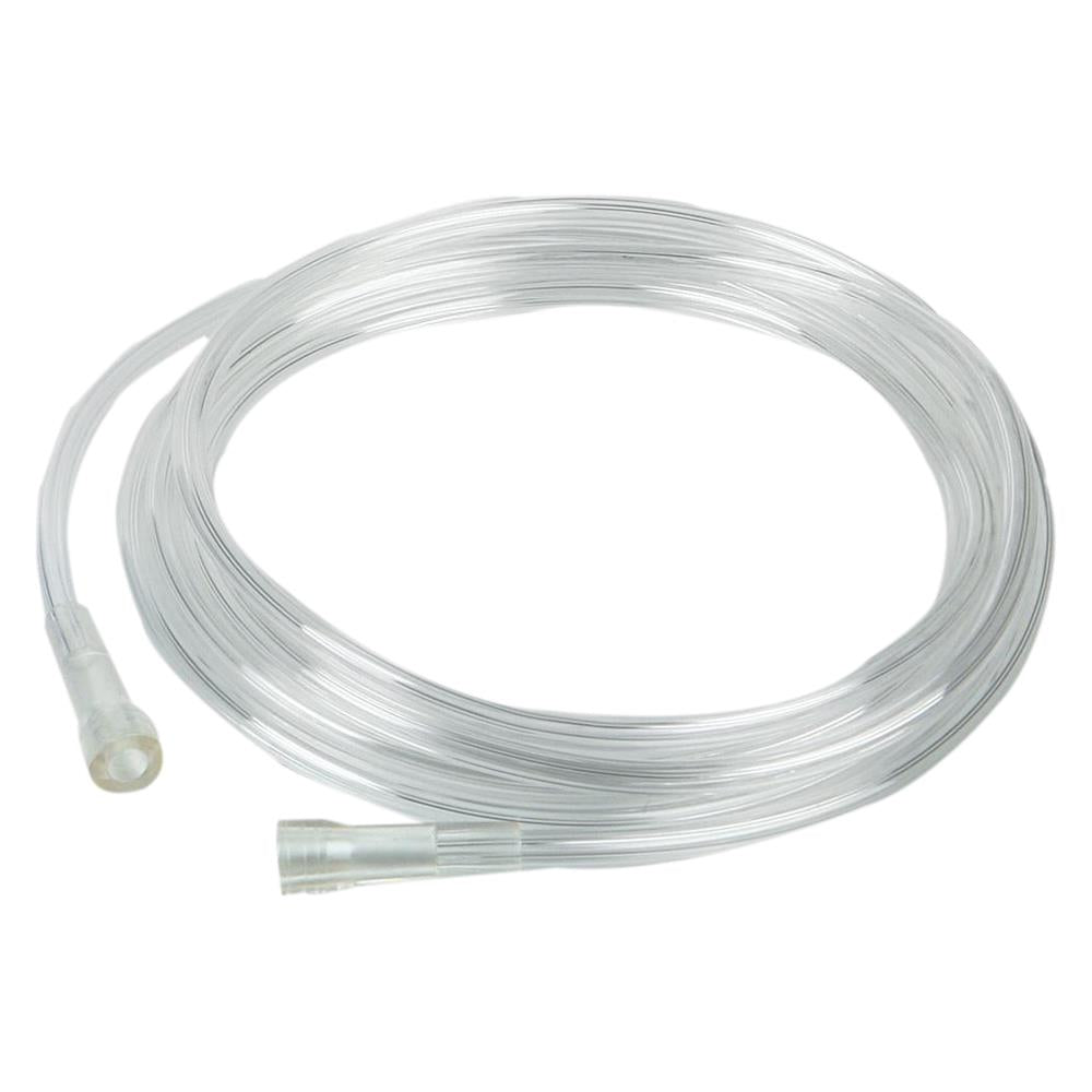Clear plastic tubing coiled on a white background
